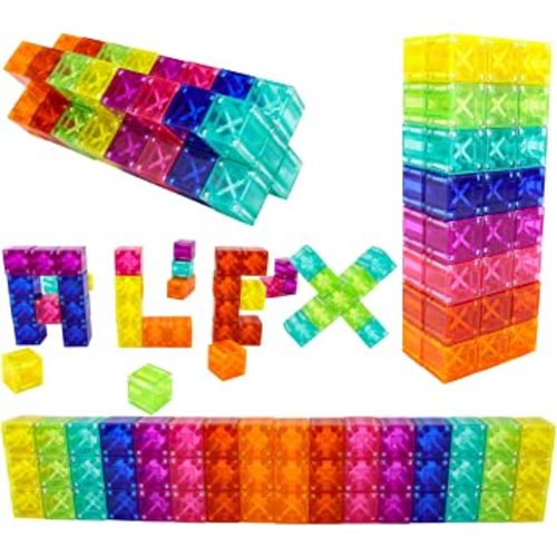 Translucent Digit Blocks 48 Pieces Magnetic Building Blocks, Montessori Clear Magnet Cubes for Boys and Girls Stacking Sets