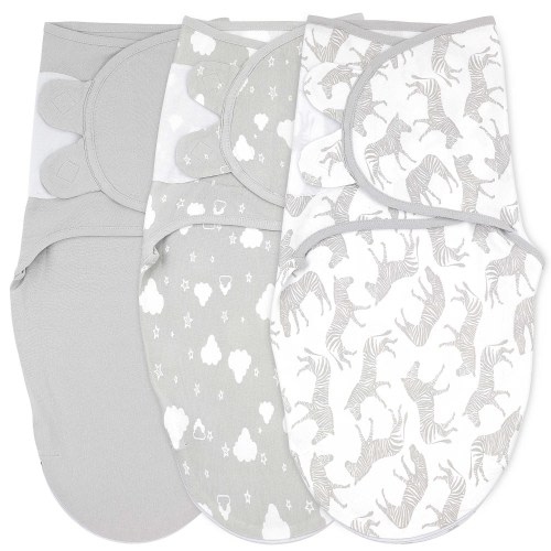 Bublo Baby Swaddle Blanket Boy Girl, 3 Pack Large Size Newborn Swaddles 0-3 Month, Infant Zipper Swaddling Sleep Sack, Grey