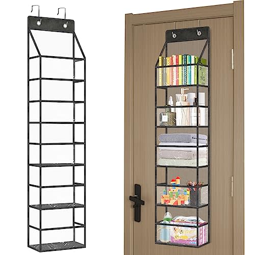 Black 5-Shelf Over The Door Hanging Pantry Organizer with Clear Plastic Pockets, Behind The Door Storage for Closet, Bedroom, Bathroom