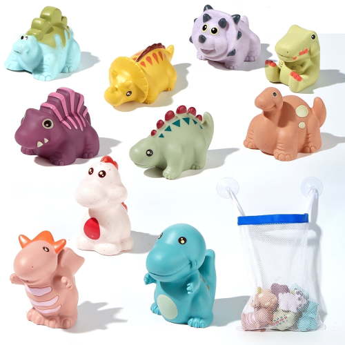 AMCHSURI Baby Bath Toys for Toddlers, 10 PCS No Hole Dinosaurs Bathtub Pool Float Toy