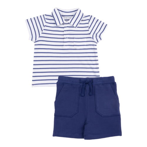 Polo Shirt And French Terry Short - Stripe Vintage Navy