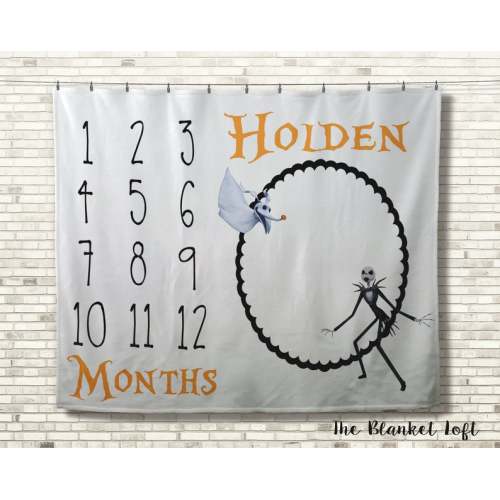 Nightmare Before Christmas Milestone Blanket, Monthly Milestone Blanket, Personalized Baby Shower Gift, Watch Me Grow Blanket, Baby Gift        ,                     Cream Sherpa 30x40                ,                     ICE BLUE