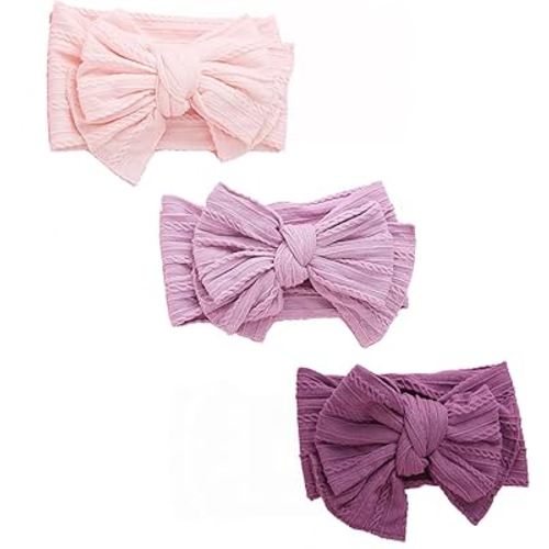 Baby Bows Headbands Nylon Hairbands Baby Girl Bows Hair Accessories for Infant Toddler Essentials (Pink Light/Deep Purple, mid)