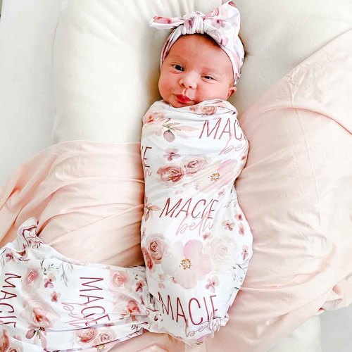 Rosie's Rose Garden Personalized Baby Name Swaddle Blanket