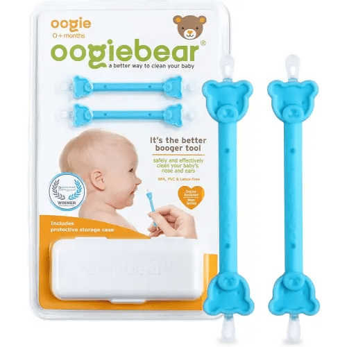 oogiebear: Baby Nose Cleaner & Ear Wax Removal Tool - Safe Booger & Earwax Removal for Newborns, Infants, Toddlers - Dual-Ended - Essential Baby Stuff, Diaper Bag Must-Have, 2 Pack Blue with CASE
