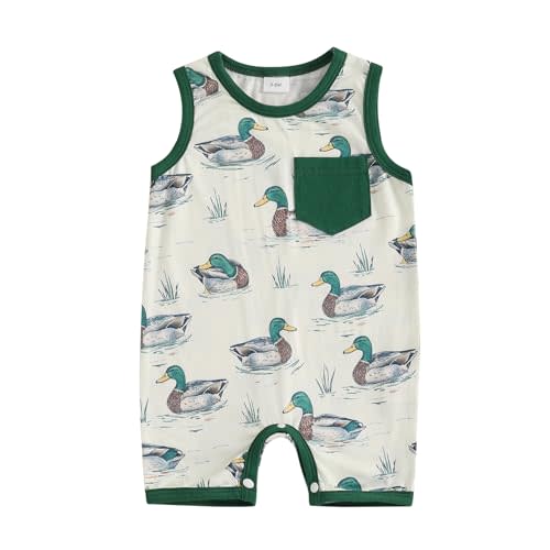 Newborn Baby Boy Summer Romper Mallard Duck Onesie Sleeveless Jumpsuit Overall Shorts Infant One Piece Outfit