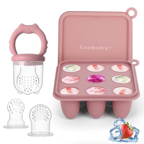 Baby Fruit Food Feeder Breastmilk Popsicle Molds, Silicone Baby Food Freezer Tray for Cooling Teething Relief, Baby Food Feeder for Safe Infant Self Feeding, Includes 3 Extra Food Pacifier
