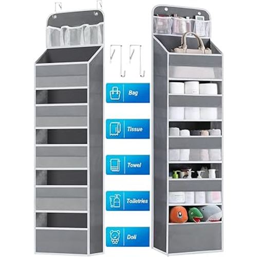 Over the Door Organizer Storage - 6 Shelf Hanging Storage Door Organizer with 8 Large Capacity Pockets, Anti Tilt Behind Door Organizer for Pantry,Nursery,Bathroom,Bedroom,Kitchen,Dorm,Camper,1 Pack