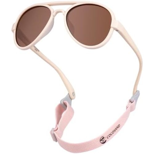 COCOSAND Baby Boys Girls Aviator Sunglasses with Strap Polarized Flexible Retro Pilot for Infants Toddler Age 0-24 Months
