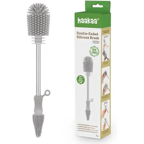Haakaa Silicone Cleaning Brush Kit – Household Cleaning Brushes for Bottles and Crevices – Food-Grade Silicone: Dishwasher Safe (Brush-Grey)