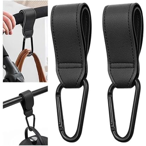 2 Pack Stroller Hooks for Bags Universal Baby Stroller Clips and Hooks Carry 44lbs, Non-Slip with One-Hand Opening, Hanging Diaper Bag Universal Hooks Accessories for Stroller Shopping Cart (Black)