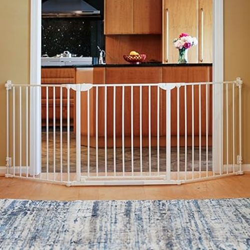 Qdos Safety Construct-A-SafeGate Customizable Extra Wide Walk-Through Baby Gate Fits 35.4”-82.7” with Included 2 Sections & Door | for Fireplaces, Large Openings or Unique Stairways | White