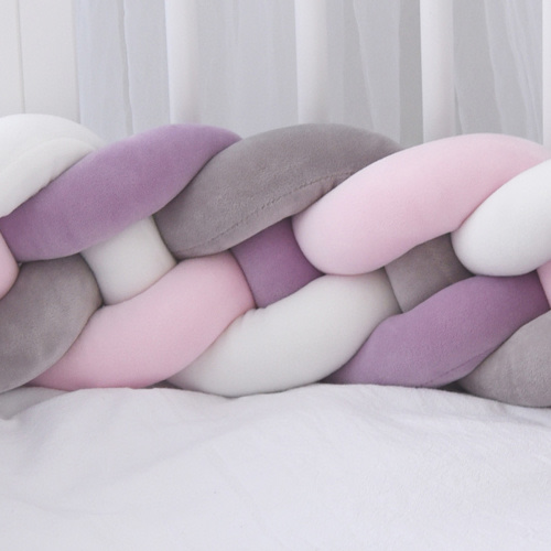 Woven long knotted ball four strands braided bed pillow kont ball children's anti-collision strip-Grey White Pink Purple-1.5M