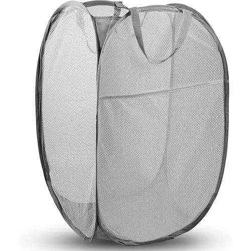 Pop Up Hamper, 1 PCS Mesh Pop Up Laundry Hamper, Foldable Mesh Laundry Basket with Space-Saving Design for Home, Dorm, Travel & Storage - Gray