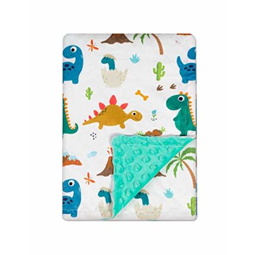 Soft Plush Minky Blanket for Boys & Girls - Double Layer with Dotted Backing, Toddler to Newborn - Shower Gifts (Green Dinosaur, 30 X 40 inches)