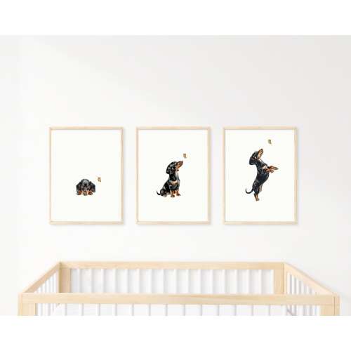 Dachshund Print Dog Nursery Print Dog Wall Art Print for Kid Room Nursery Wall Art Printable Wall Art Set of 3 Gift for Dog Lover