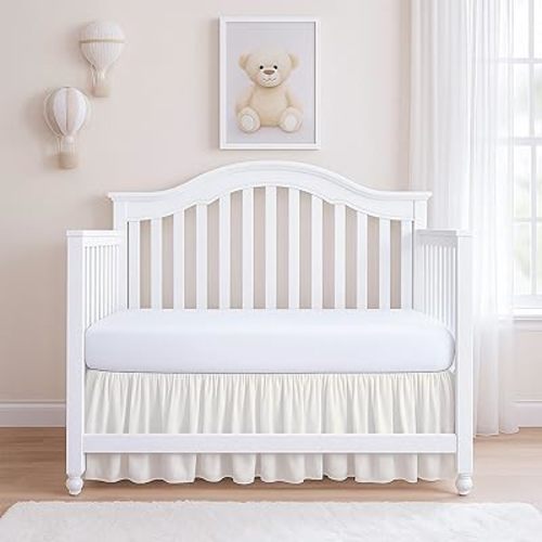 Rajlinen Ruffled Crib Bed Skirt, Microfiber, Dust Ruffle with Split Corners, 14" Drop, Nursery Toddler Bedding for Baby Boys or Girls, Ivory