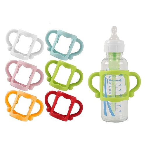 TonGass (6-Pack) Bottle Handles for Dr Brown Baby Bottles with Easy Grip Handles to Hold Their Own Bottle - BPA-Free Soft Silicone (Blue Green Red White Pink Orange, Narrow) - Style A