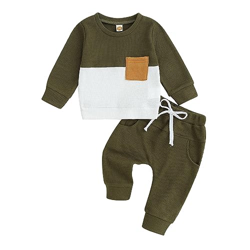 GGBNOMER Toddler Baby Boy Fall Clothes Waffle Contrast Color Sweatshirt Pants Sets Infant Winter Outfits 6 12 18 24 Months