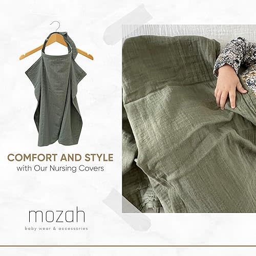 MOZAH 100% Organic Cotton Muslin Nursing Cover for Baby Breastfeeding, Breathable 100% Cotton Breastfeeding Cover with Rigid Hoop for Mother Nursing Apron, Multi-use Carseat Canopy (Roman Green)