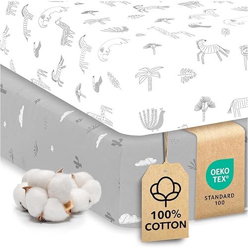 Sweety Fox 2-Pack Crib Sheets - Soft Jersey Cotton Fitted Sheets for Boys and Girls, Mini Crib Sheets, Toddler Bed Sheets (Savanna)