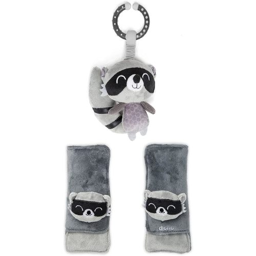 Diono Baby Racoon Character Car Seat Straps & Toy, Shoulder Pads for Baby, Infant, Toddler, 2 Pack Soft Seat Belt Cushion and Stroller Harness Covers Helps Prevent Strap Irritation