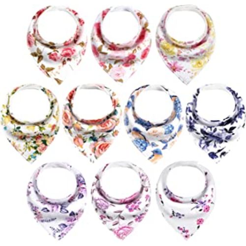 Yoofoss Baby Bibs 10 Pack Soft and Absorbent Baby Bandana Drool Bibs for Boys Girls (Flower, 0-36 Months)