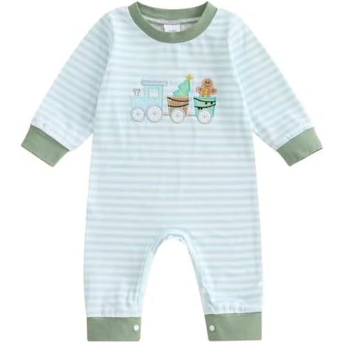 Newborn Baby Boy Christmas Outfits Tractor Gingerbread Striped Jumpsuit Romper Xmas Clothes