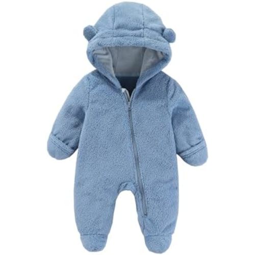 Baby Fleece Snowsuit, Infant Winter Coat, Hooded Long Sleeve Baby Rompers Jumpsuit with Footies