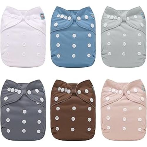 ALVABABY 6 Pack with 12 Inserts Cloth Diaper, One Size Adjustable Washable Reusable for Baby Girls and Boys 6BM110