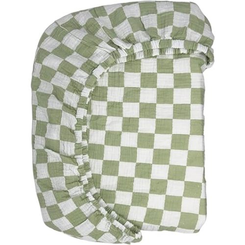 Bolton Baby Co. Fitted Muslin Checkered Crib Sheets-100% Ultra-Soft Breathable Cotton Crib Sheet for Baby Girl or Boy, Standard Fit for Crib Mattress or Toddler Bed 28"x52" (Sage)