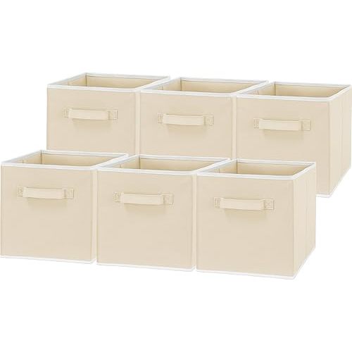 Simple Houseware Foldable Cube Storage Bin, Beige - 6 Pack