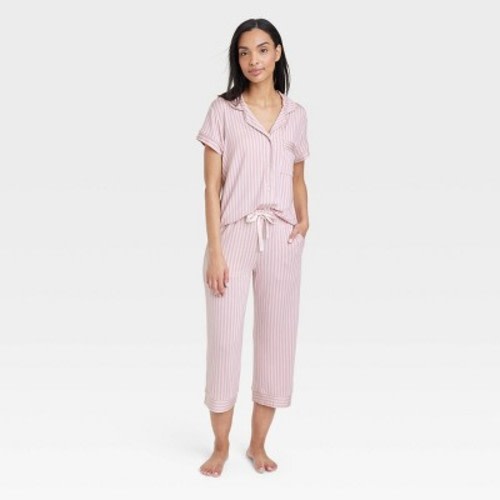 Women's Short Sleeve Notch Collar Top and Pants Pajama Set - Stars Above™, Color: Pink, Size: XXL