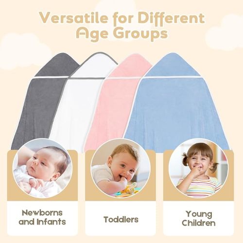 Hooded Towel for Newborns, 4 Pack Soft Coral Fleece Baby Bath Towels, Ultra Absorbent Baby Towels for Infants, Toddlers, Newborn Essential- 30 x 30 inch - Multicolor