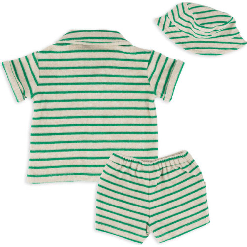 Stripe Terry Top, Short & Hat Set, Green - Miniclasix | Maisonette