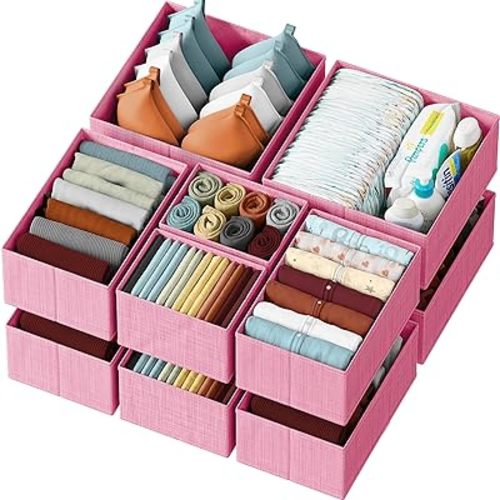 Drawer Organizer Clothes Set of 12 Pink - Dresser Organizer For Nursery, Bedroom, Closet - The Perfect Baby Clothes Organizer and Storage & General Nursery Organization or Dresser Drawer Organizers