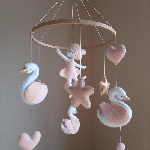Baby Girl Pink Nursery Decor/ Swan Nursery Mobile/ Hanging Crib Decoration/ Ballerina Mobile Crib/ Expecting Mom Gift/ Girl Baby Shower Gift