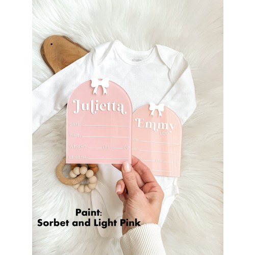 Bow Birth Stat Sign for Baby, Baby Birth Announcement, Acrylic Birth Stat Sign, Baby Name Announcement Sign, Birth Stats Announcement Sign