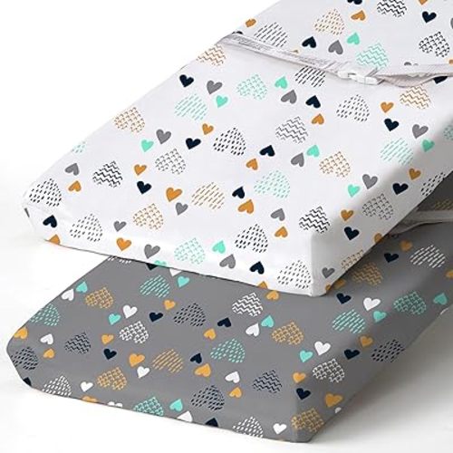 BROLEX Changing Pad Covers for Baby: Boy Girls Ultra Stretchy Soft 2 Pack Heart Pattern