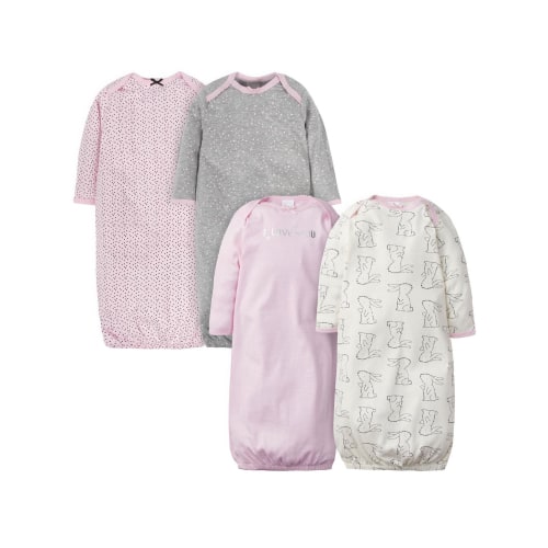 Gerber Baby Girls Lap Shoulder Gowns with Mitten Cuffs, 4-Pack, Preemie-0/6M