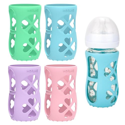 Morlike Silicone Baby Bottle Holder Sleeves Fit for Philips Avent Natural Glass Baby Bottles 8oz, 100% Silicone Baby Bottle Covers for SCY913, Protecting Glass Bottles, Dishwasher Safe (4 Pack)