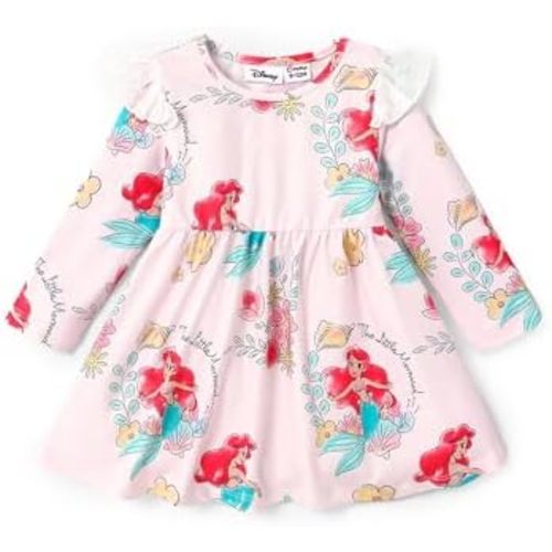 Disney Princess Frozen Elsa Minnie Mickey Stitch Ruffle Sleeve Dress A Line Long Sleeve Kids Clothes Baby to Toddler