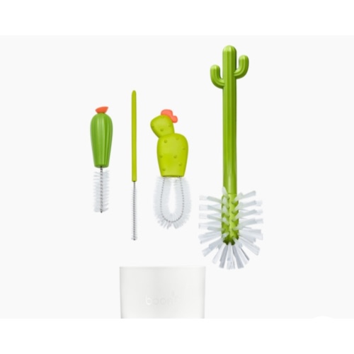 Boon Cacti Bottle Cleaning Brush Set - Includes Bottle Brush, Nipple Brush, Detail Brush, and Straw Brush - Baby Bottle Brush Set for Bottle Drying Rack - Baby Essentials - 4 Count