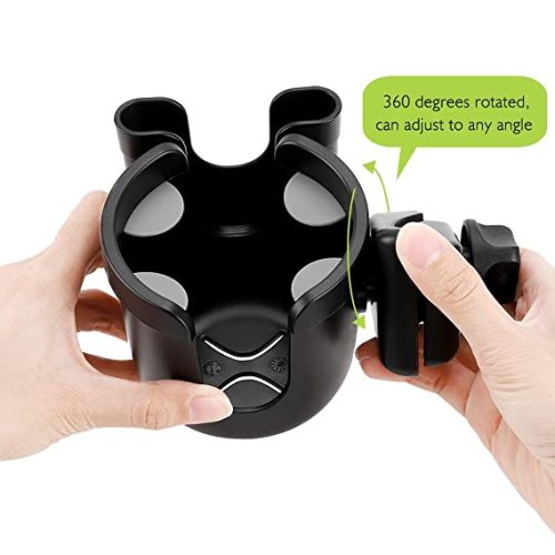 Accmor Stroller Cup Holder with Phone Holder, Bike Cup Holder, Universal Cup Holder for Uppababy Nuna Doona Strollers, 2-in-1 Cup Phone Holder for Stroller, Bike, Wheelchair, Walker, Scooter - Black