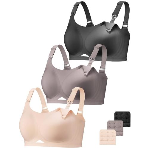 3 Pack Nursing Bras for Breastfeeding, Seamless Full Coverage Ultra Comfort Maternity Bra Wireless Side Support Pregnancy Bra