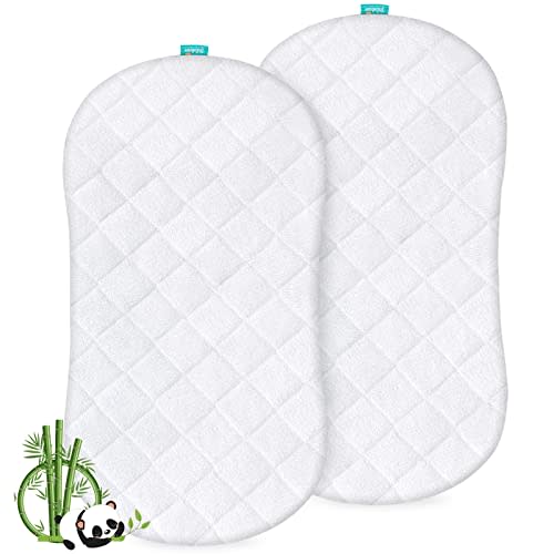 Bassinet Mattress Protector, Universal Fit for Halo Bassinest Swivel and Hourglass/Oval Bassinet Mattress, Ultra Soft Waterproof and Breathable, Viscose Made from Bamboo Surface, 2 Pack