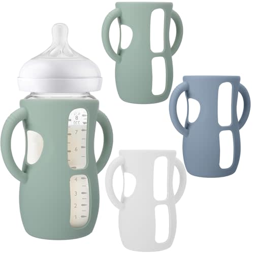 BUSOHA 3 Pack Silicone Sleeves for Avent Baby Bottles - Anti Breakage Baby Bottle Holder with Handle for Avent Natural Glass Baby Bottles,Compatible with Avent Baby Bottle
