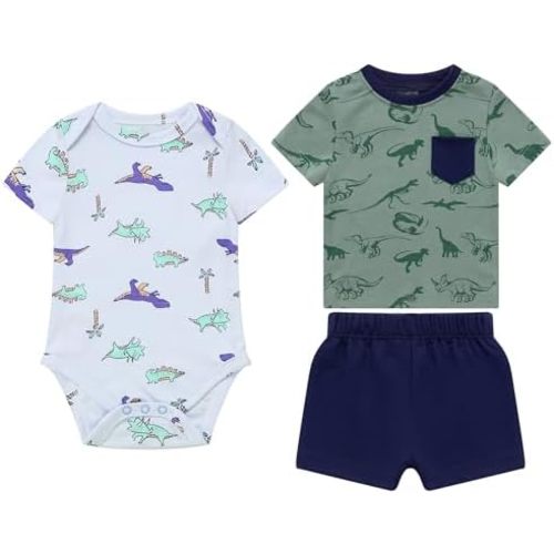 Feidoog Toddler Baby Boy Summer Outfits Kids Cotton Short Sleeve T-Shirt & Shorts&Bodysuit Set 3Pcs
