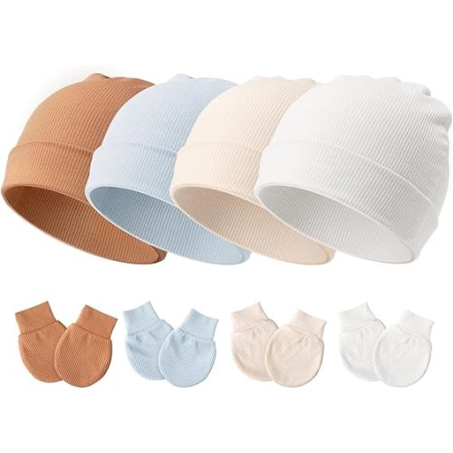 Newborn Baby Hats and Mittens Set for Unisex Infant Toddler Soft Beanie Hat Newborn Hospital Hats for Boys Girls 0-6 Months