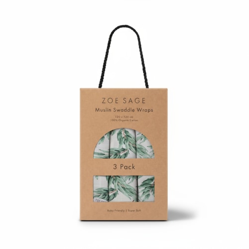 Organic Cotton Muslin Swaddle Wrap - 3pk - Blue Gum Leaf